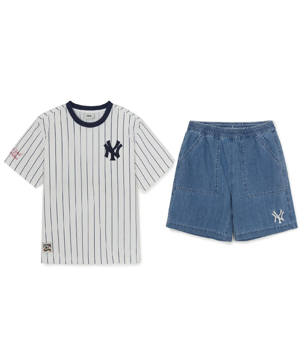 엠엘비 키즈(MLB KIDS) 스트릿 베이직 스트라이프 데님 티셔츠세트 NY (L.Blue)