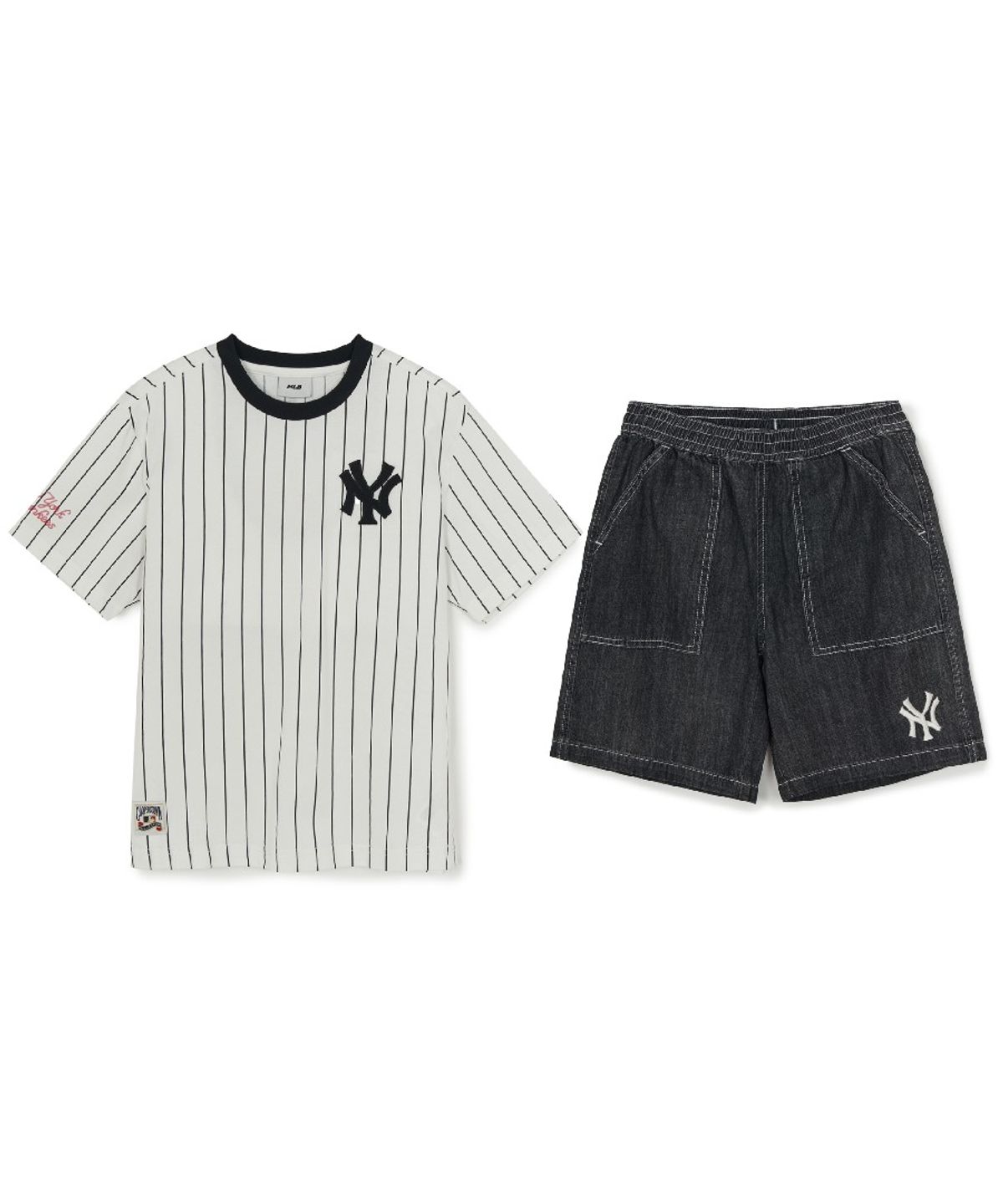 엠엘비 키즈(MLB KIDS) 스트릿 베이직 스트라이프 데님 티셔츠세트 NY (L.Grey)
