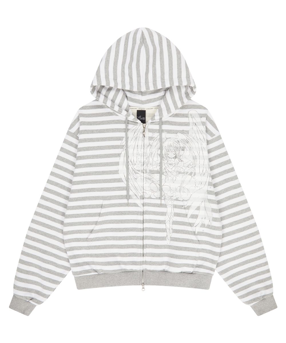 MUSINSA | LUVISTRUE SHUGO CHARA! STRIPE HOOD ZIPUP(GRAY)