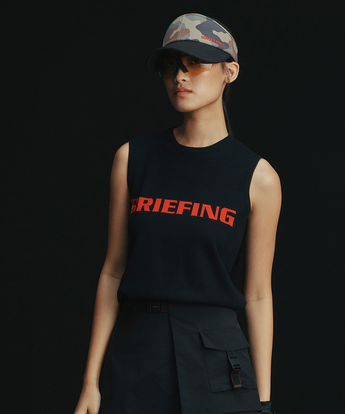 브리핑 골프(BRIEFING GOLF) 여자 카모 스웨터 베스트_블랙