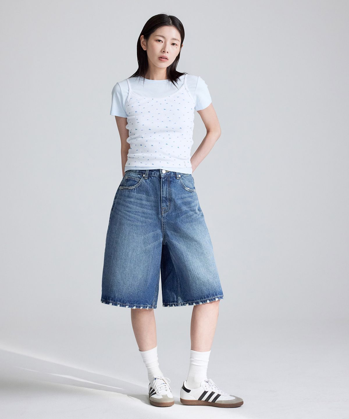 리(LEE) 우먼 버뮤다 데님 쇼츠 인디고 다크