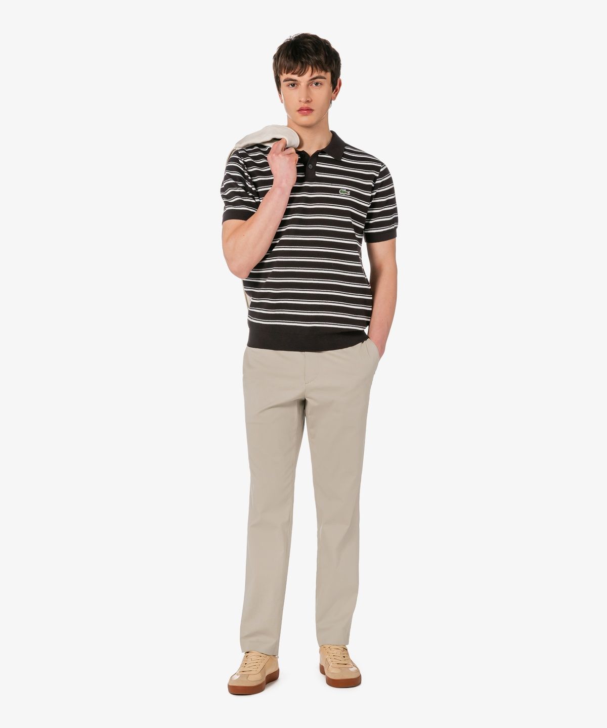 라코스테(LACOSTE) 남성 멀티 스트라이프 부클 믹스 반팔 스웨터 폴로 셔츠 PH578E-56G 3LA