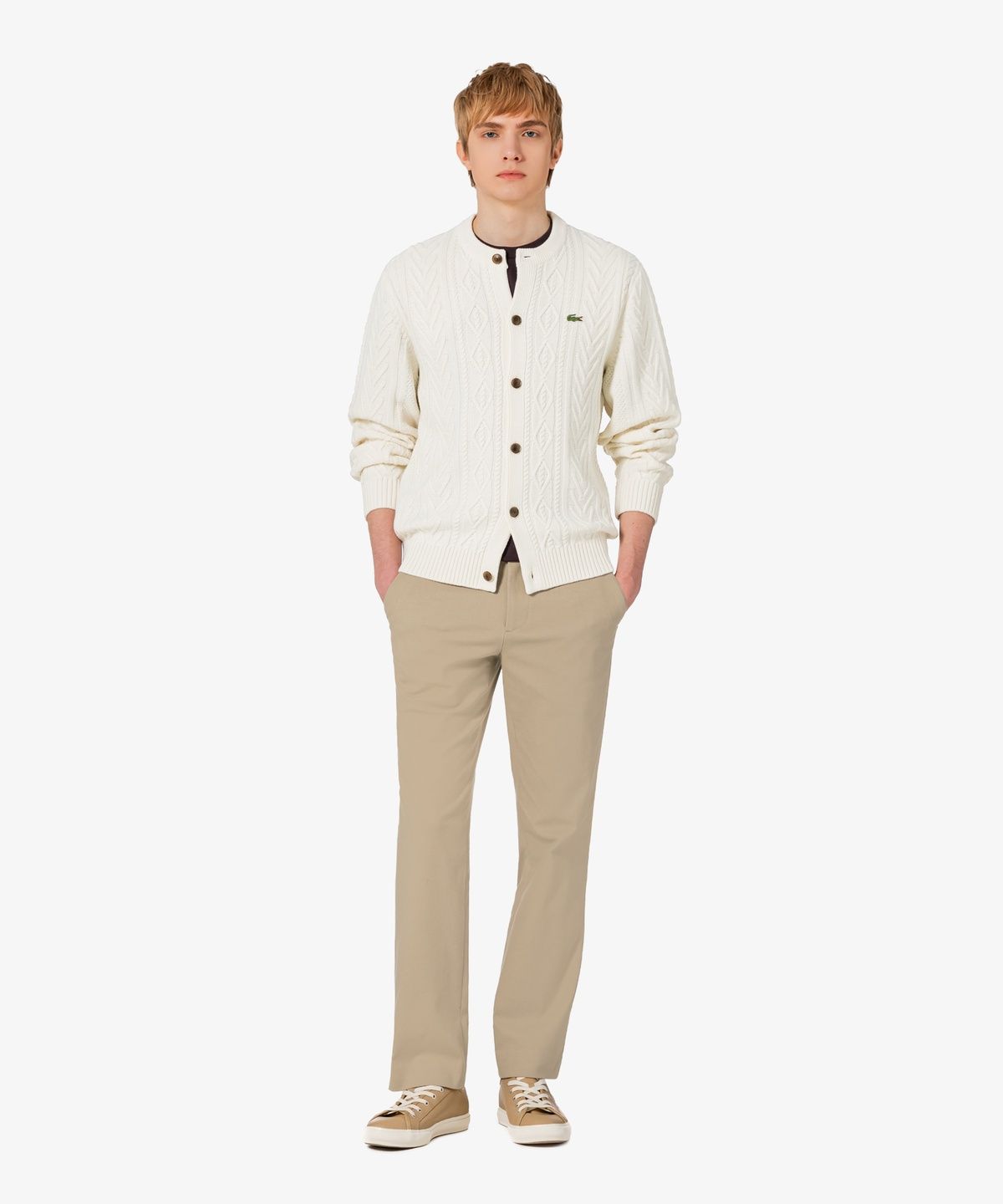 라코스테(LACOSTE) 남성 변형 케이블 크루넥 가디건 AH554E-56G XFJ