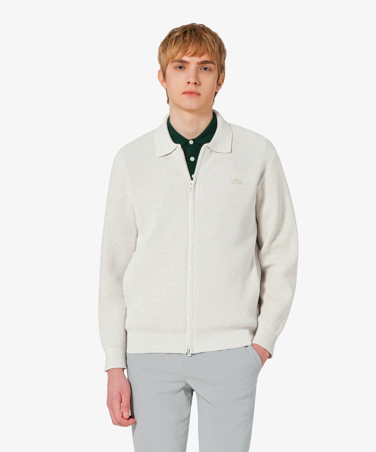 라코스테(LACOSTE) 남성 립조직 카라 집업 가디건 AH403E-56G S7G