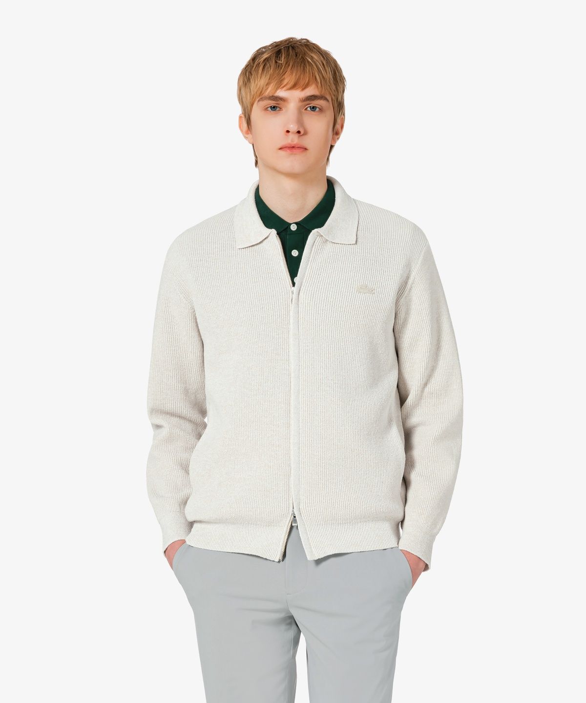 라코스테(LACOSTE) 남성 립조직 카라 집업 가디건 AH403E-56G S7G