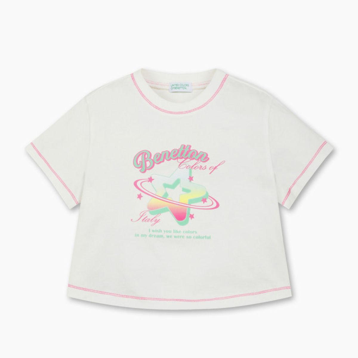 베네통키즈(BENETTONKIDS) [Online Exclusive] 샤이닝 스타 크롭 티셔츠_QATS23631IV