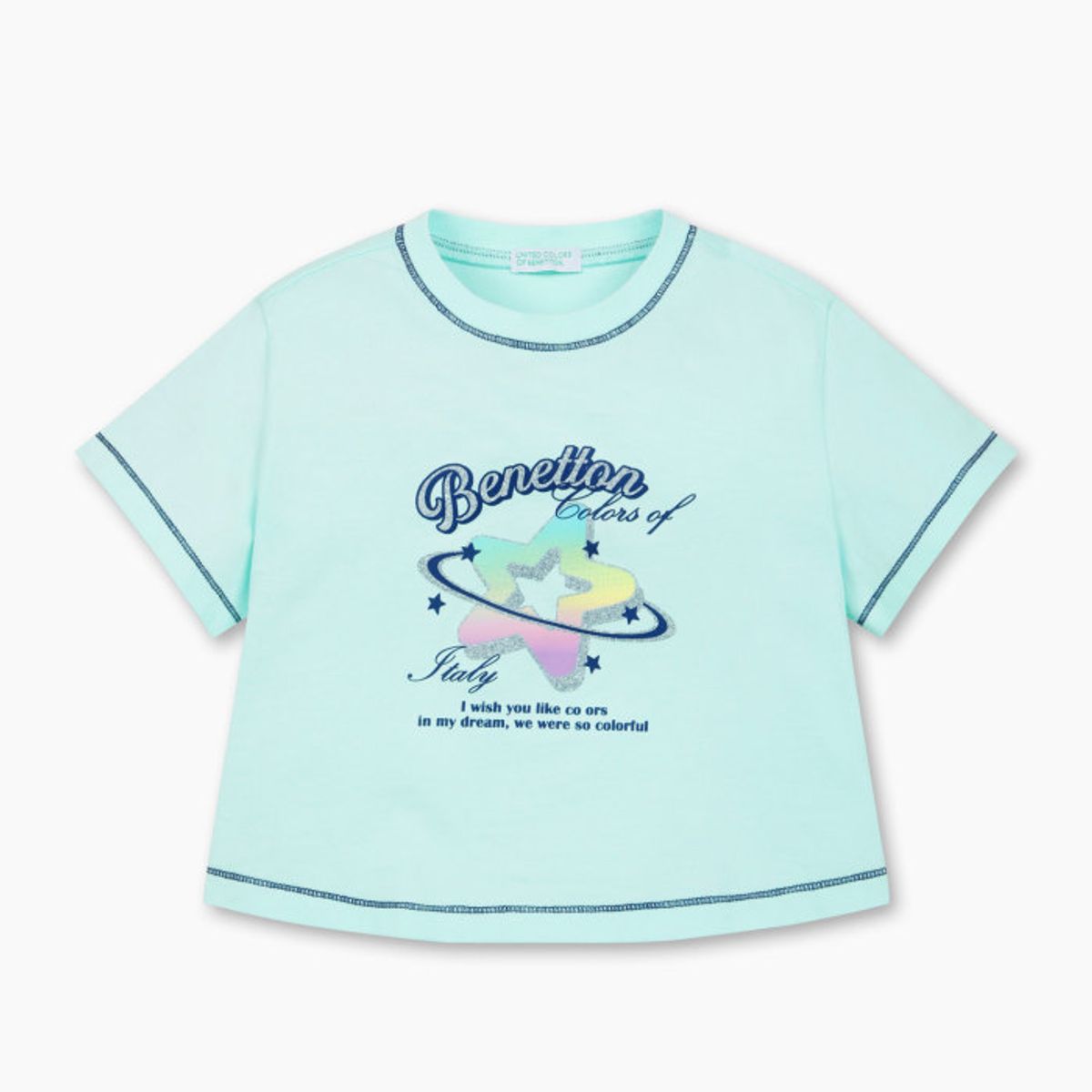 베네통키즈(BENETTONKIDS) [Online Exclusive] 샤이닝 스타 크롭 티셔츠_QATS23631MT