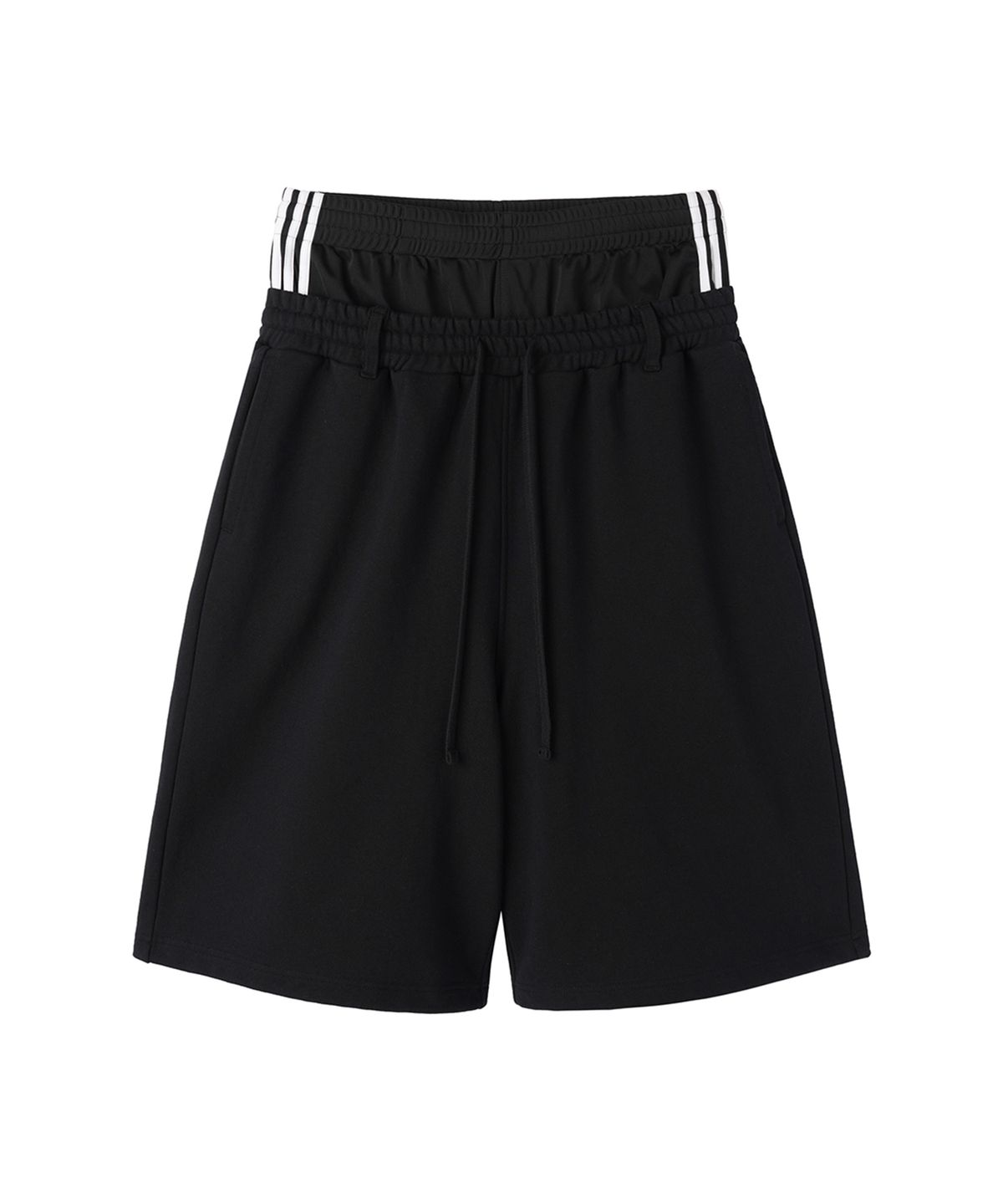오픈야드(오와이)(OPENYARD(OY)) LAYERED WAIST SWEAT SHORTS - BLACK