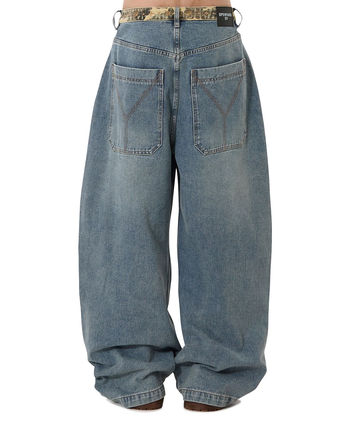 오픈야드(오와이)(OPENYARD(OY)) DENIM CAMO WIDE VOLUME PANTS - DEEP BLUE