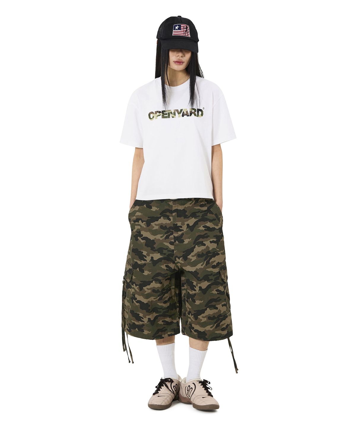 오픈야드(오와이)(OPENYARD(OY)) OPYD CAMO CROP TEE - WHITE