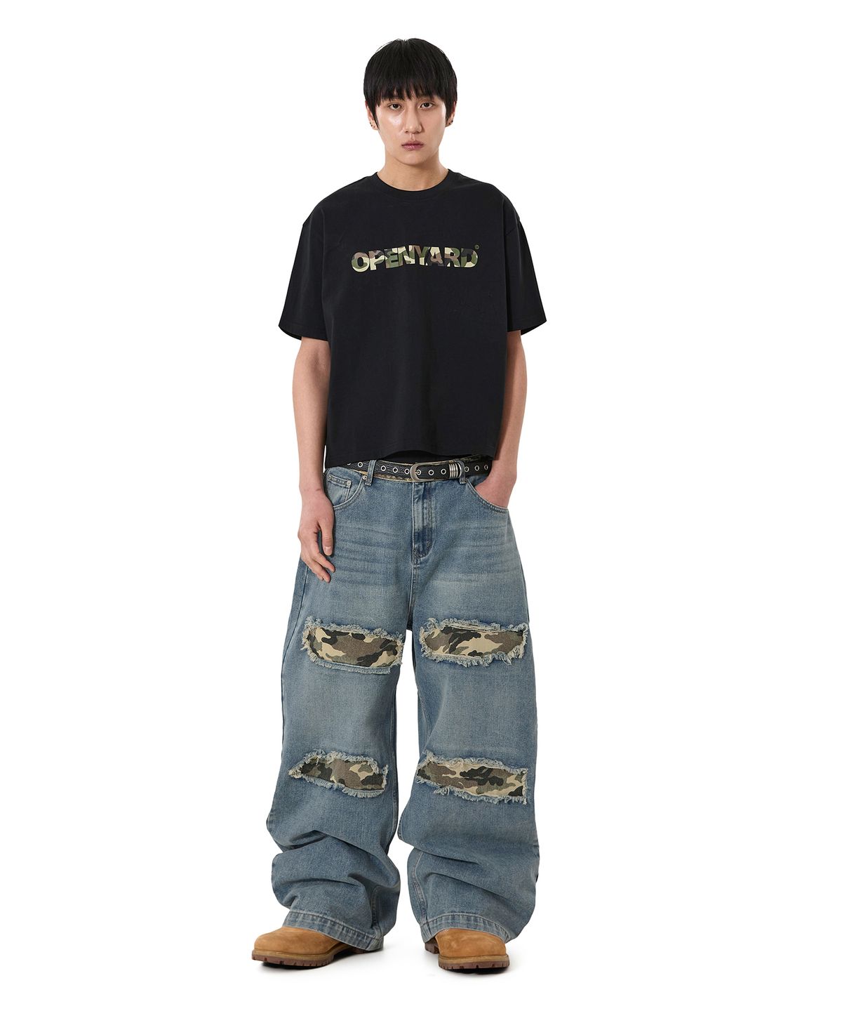 오픈야드(오와이)(OPENYARD(OY)) OPYD CAMO CROP TEE - BLACK