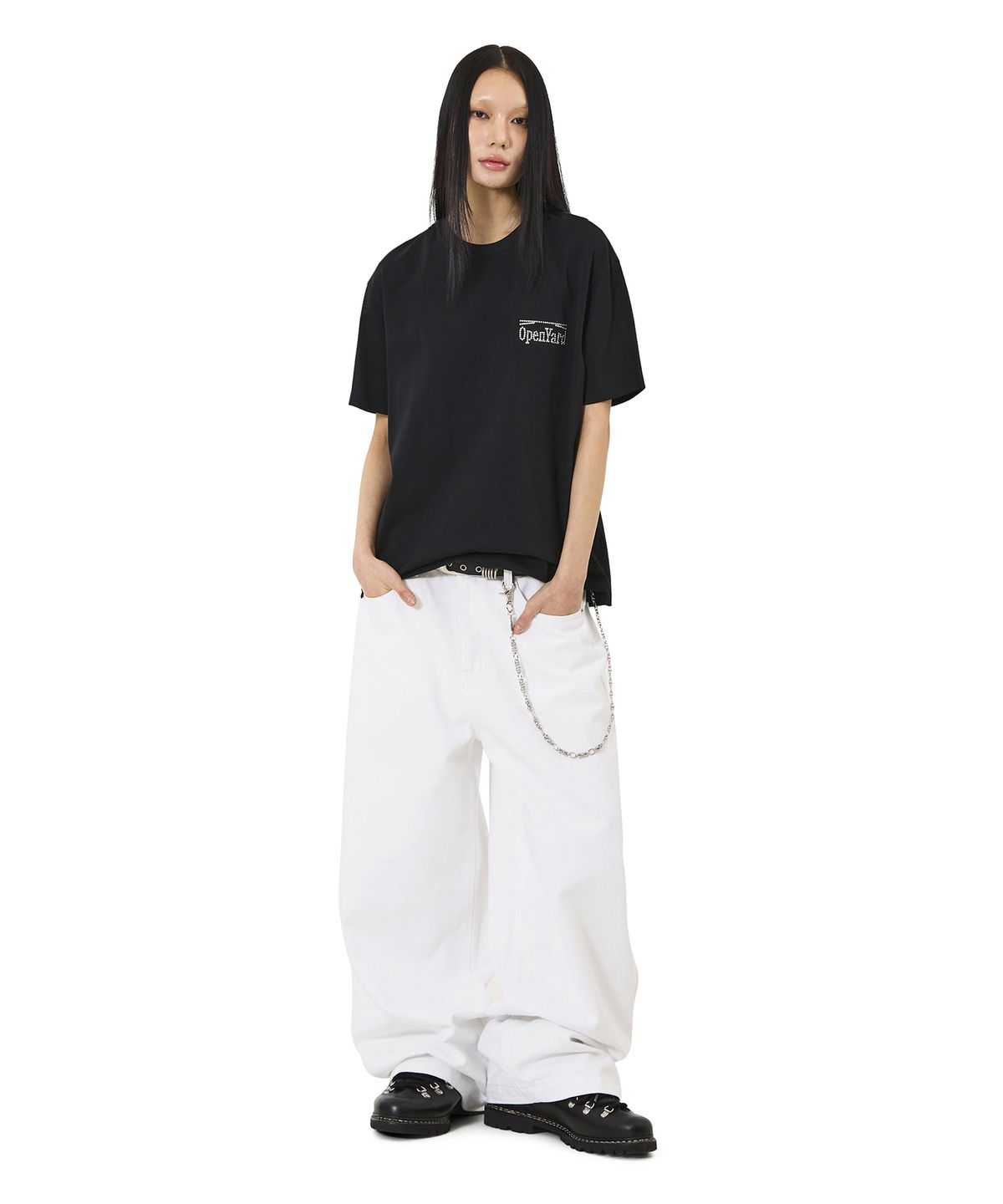 오픈야드(오와이)(OPENYARD(OY)) SILVER STONE CIGARETTES BOX TEE - BLACK