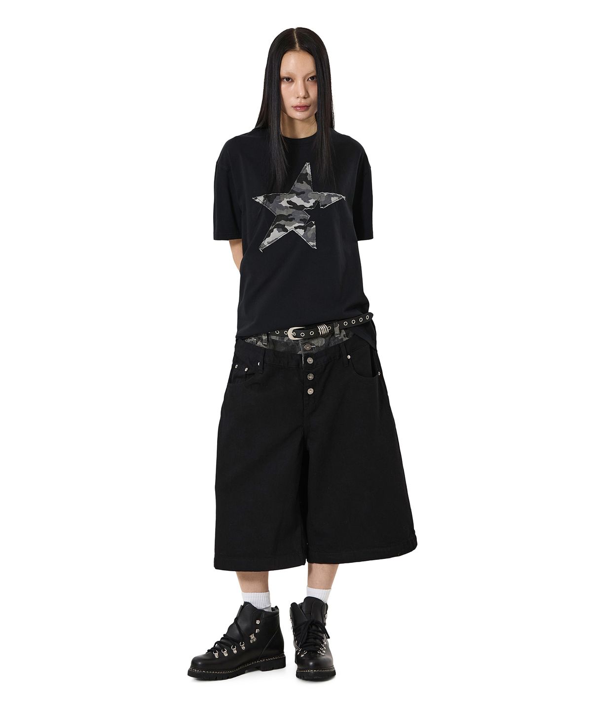 오픈야드(오와이)(OPENYARD(OY)) CAMO STAR PATCH TEE - BLACK