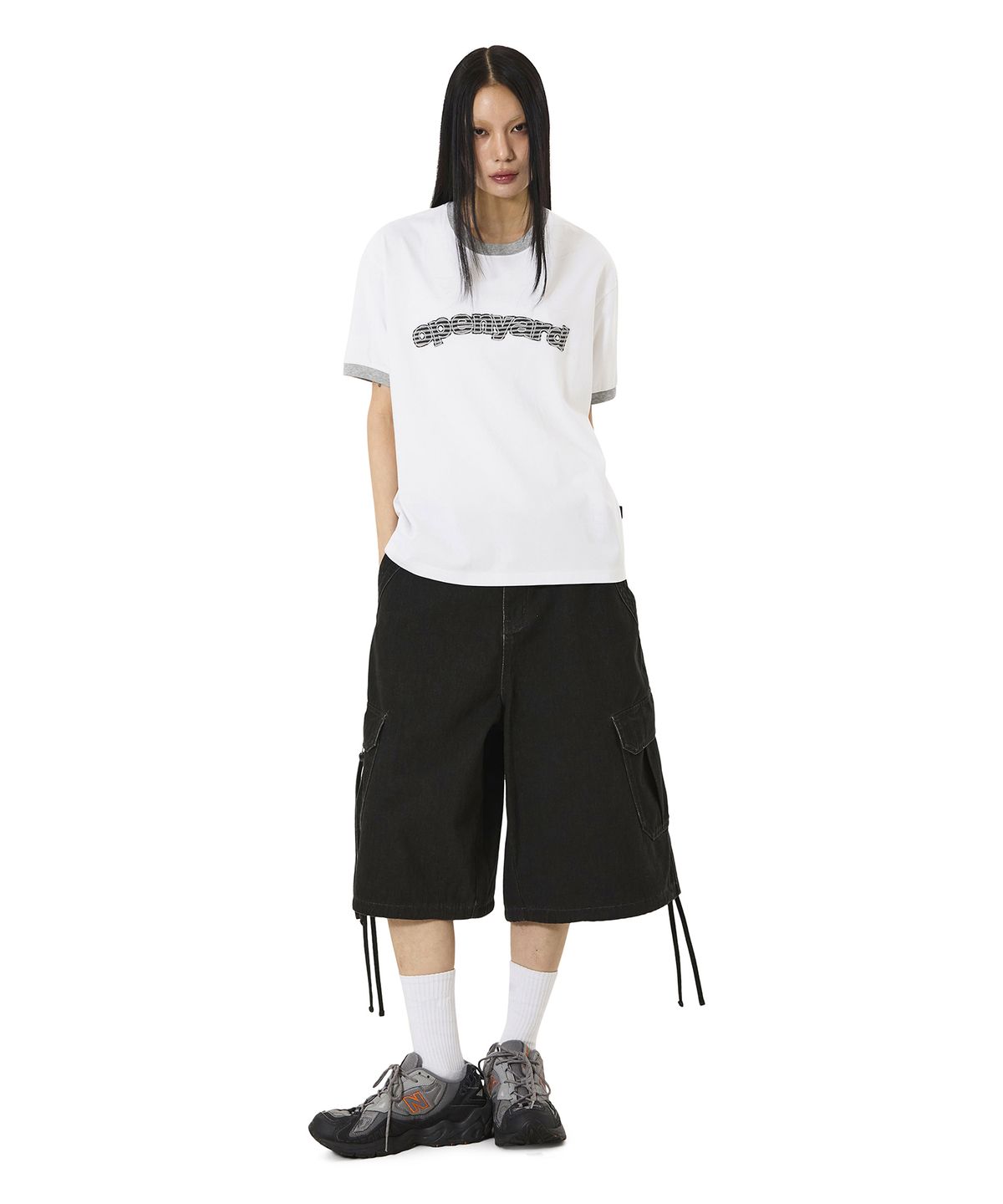 오픈야드(오와이)(OPENYARD(OY)) OPYD STRIPE PATCH RINGER TEE - WHITE