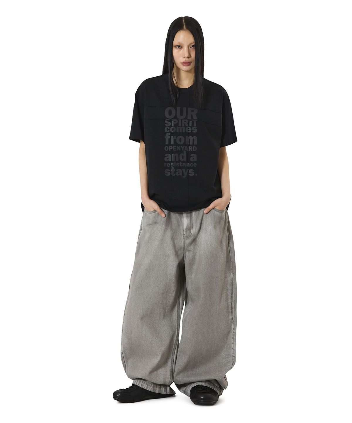 오픈야드(오와이)(OPENYARD(OY)) RESISTANCE CROSS PATCH TEE - BLACK