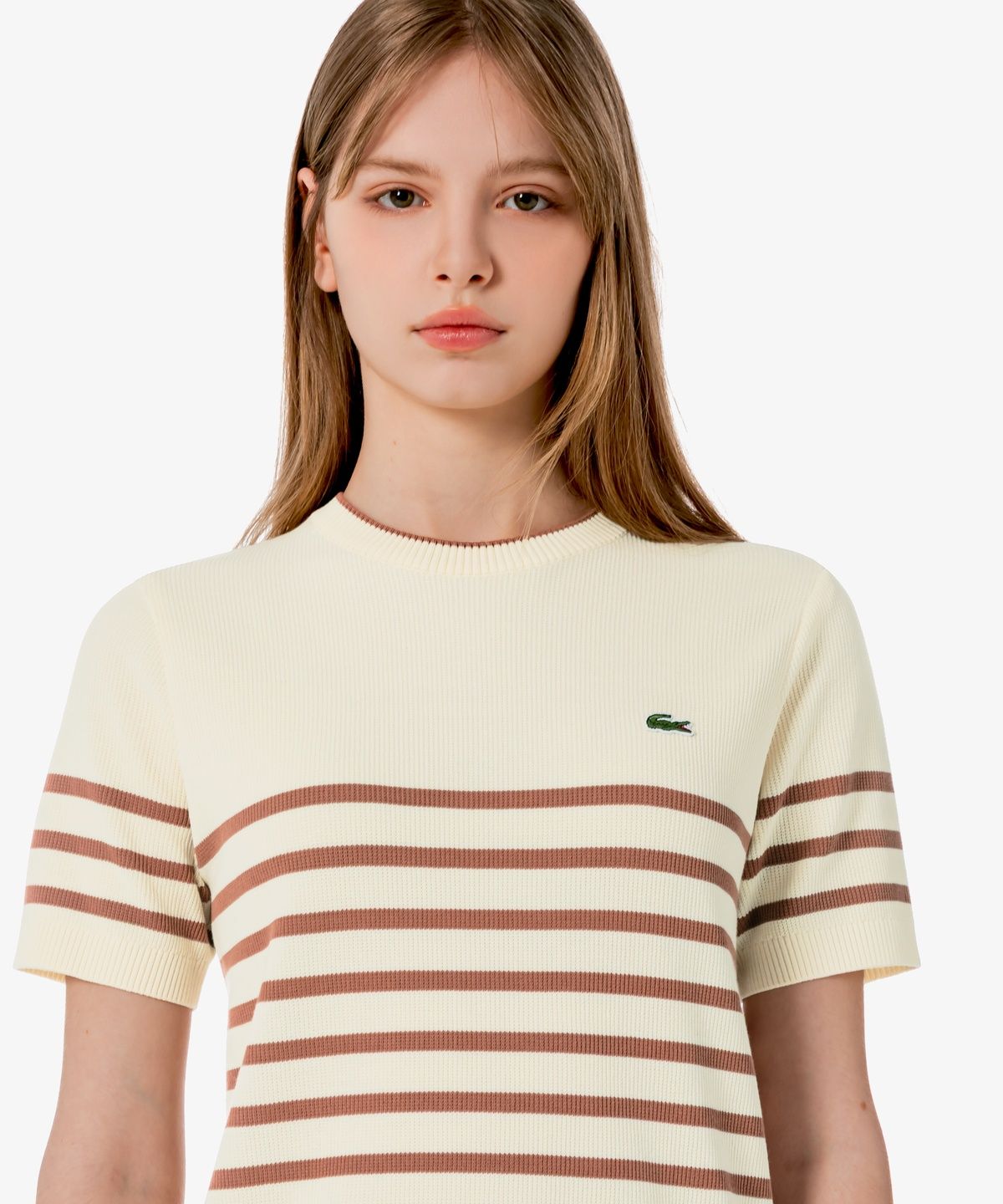 라코스테(LACOSTE) 여성 스트라이프 반팔 스웨터 AF415E-56G 056