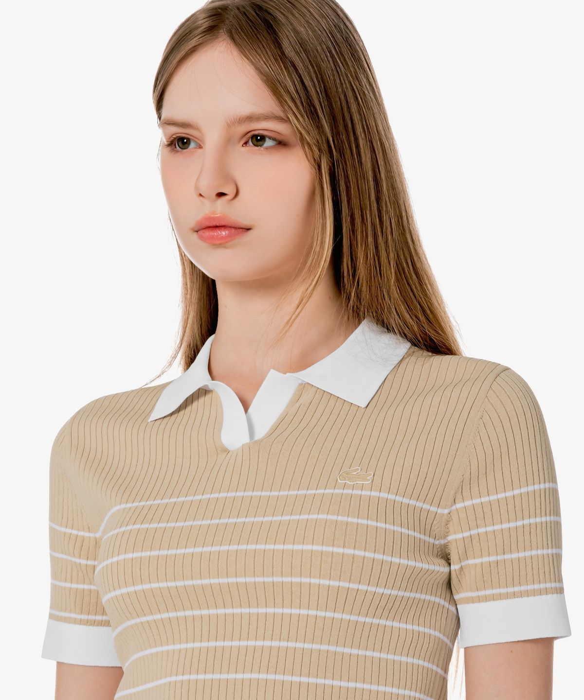 라코스테(LACOSTE) 여성 조직감 스트라이프 폴로 스웨터 AF230E-56G 02S
