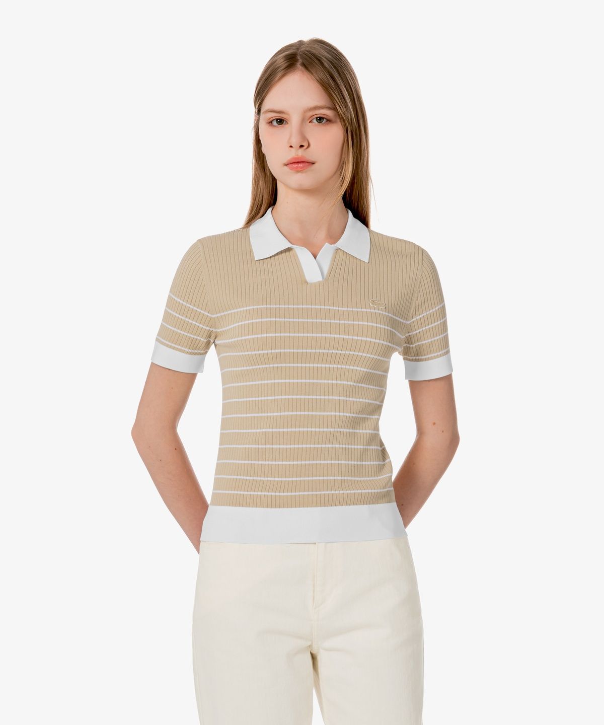 라코스테(LACOSTE) 여성 조직감 스트라이프 폴로 스웨터 AF230E-56G 02S
