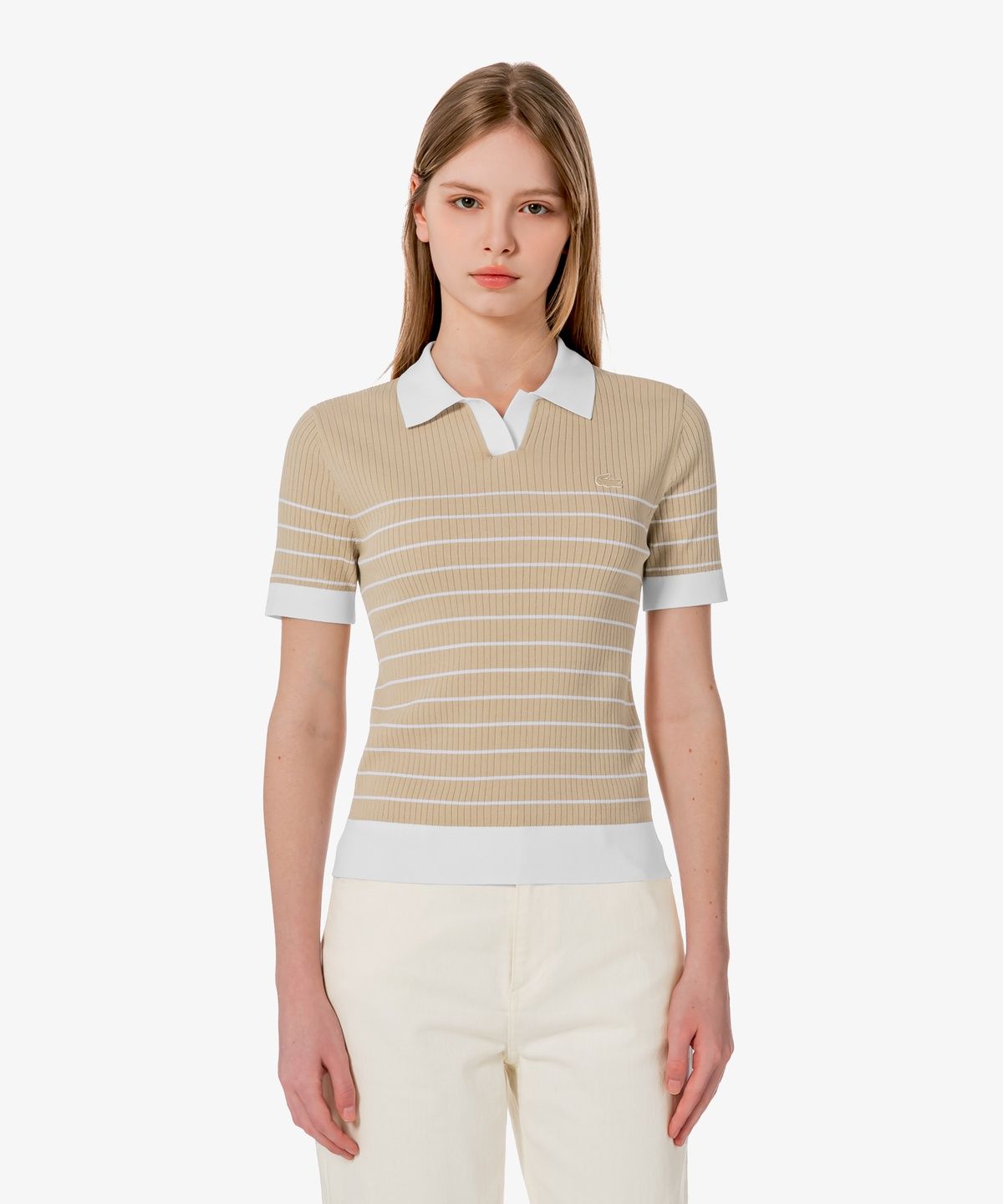 라코스테(LACOSTE) 여성 조직감 스트라이프 폴로 스웨터 AF230E-56G 02S