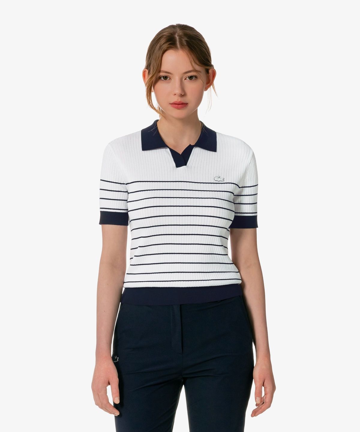 라코스테(LACOSTE) 여성 조직감 스트라이프 폴로 스웨터 AF230E-56G 166