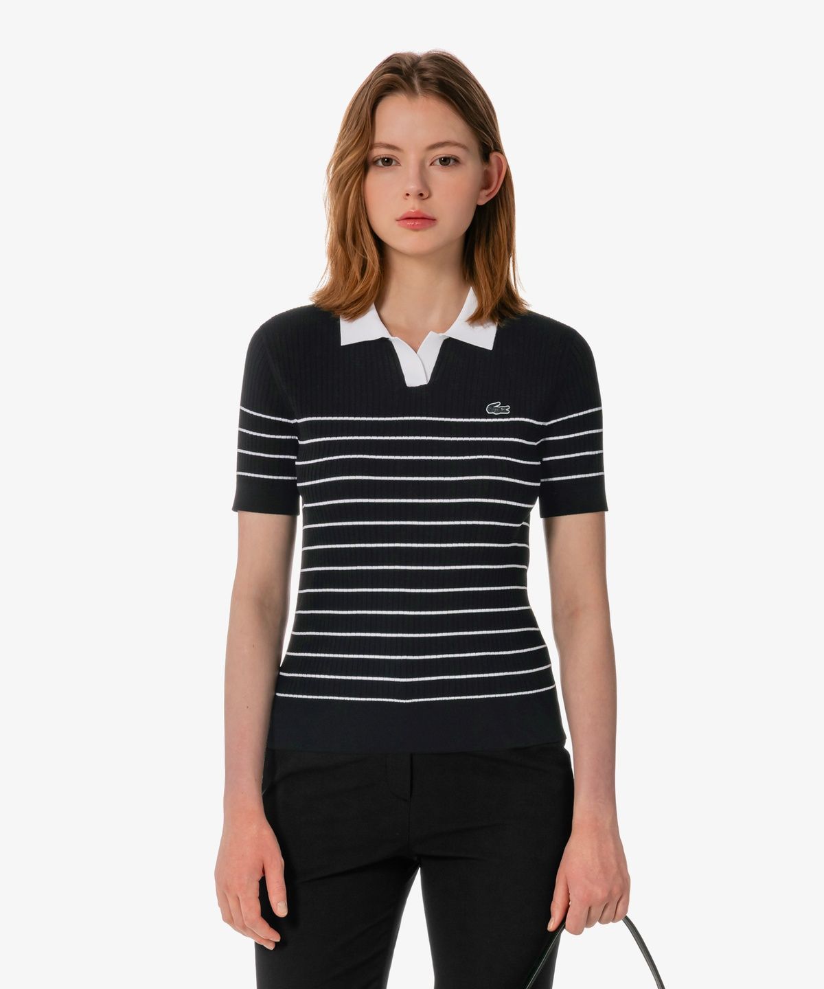 라코스테(LACOSTE) 여성 조직감 스트라이프 폴로 스웨터 AF230E-56G 031