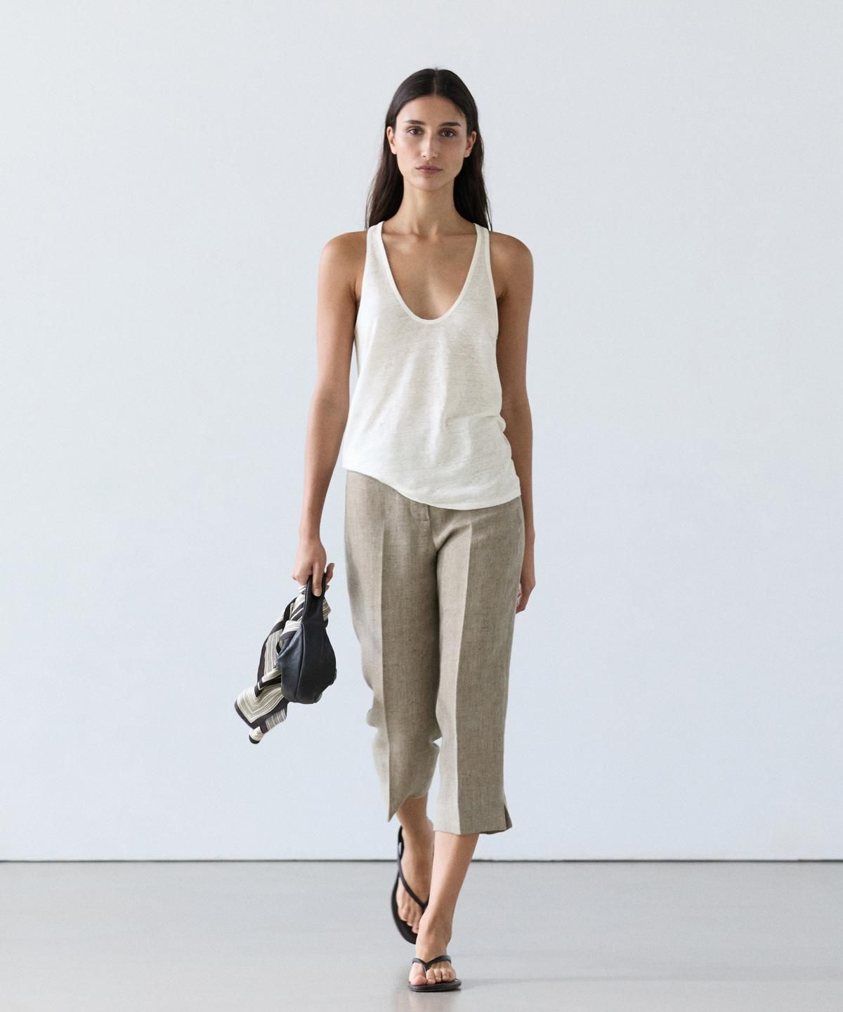 마시모두띠(MASSIMO DUTTI) 100% 린넨 스트랩 탑