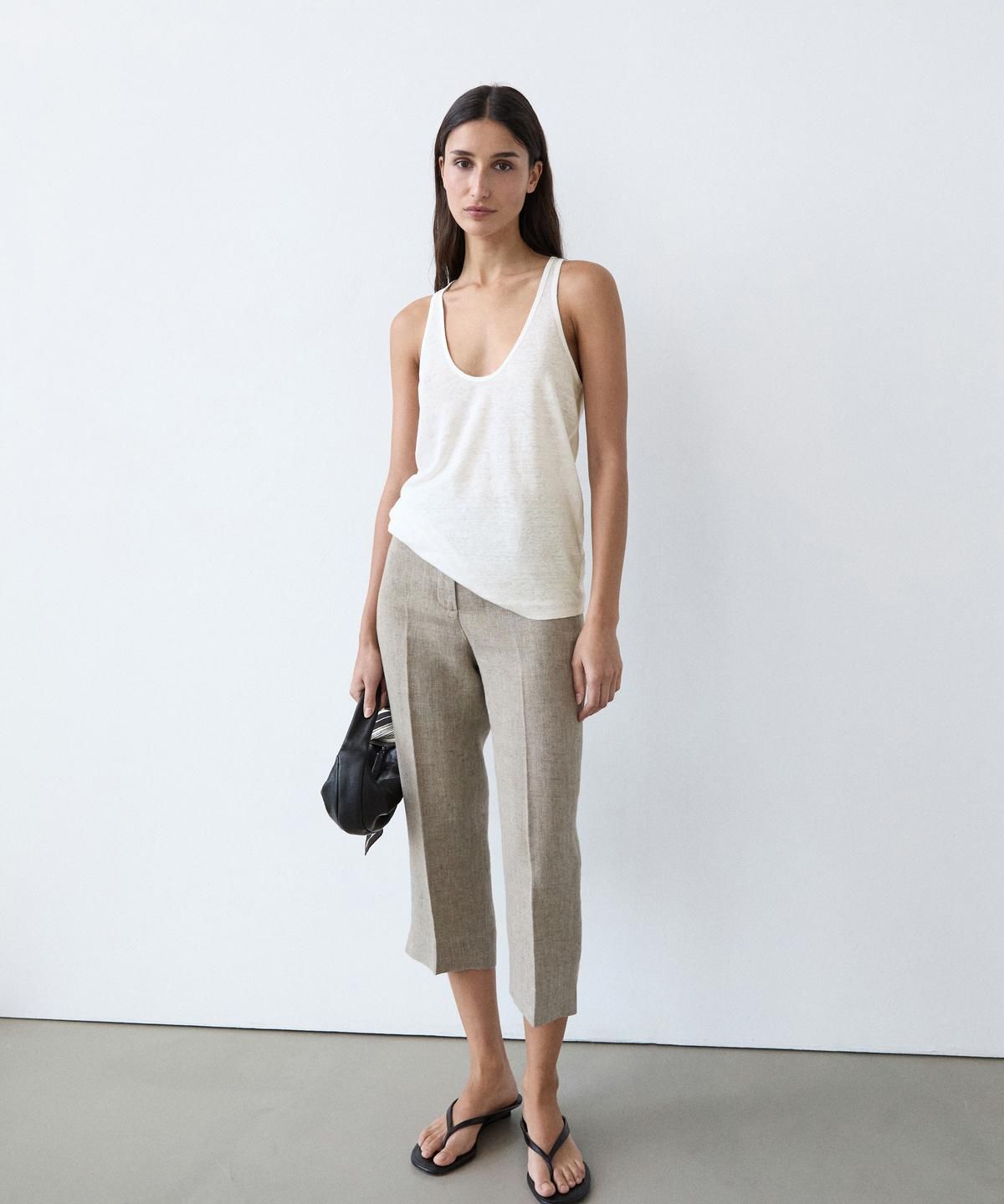 마시모두띠(MASSIMO DUTTI) 100% 린넨 스트랩 탑