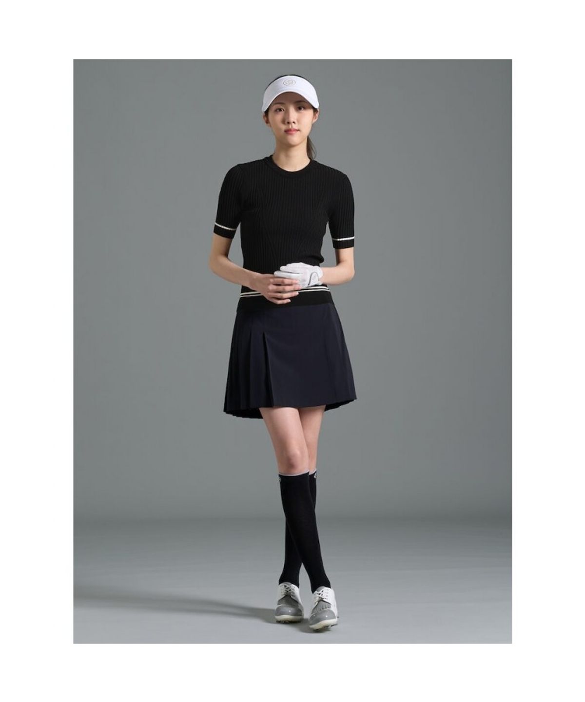 빈폴골프(BEANPOLE GOLF) [B_under] 여성 골지 믹스 반소매 풀오버 - 블랙