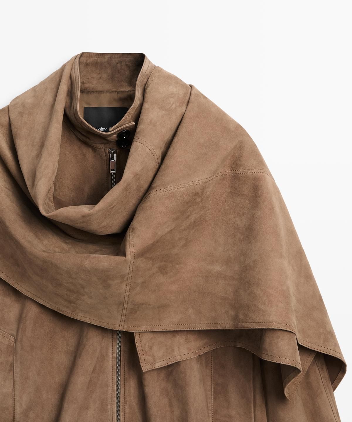 마시모두띠(MASSIMO DUTTI) 스웨이드 레더 스카프 디테일 봄버 재킷