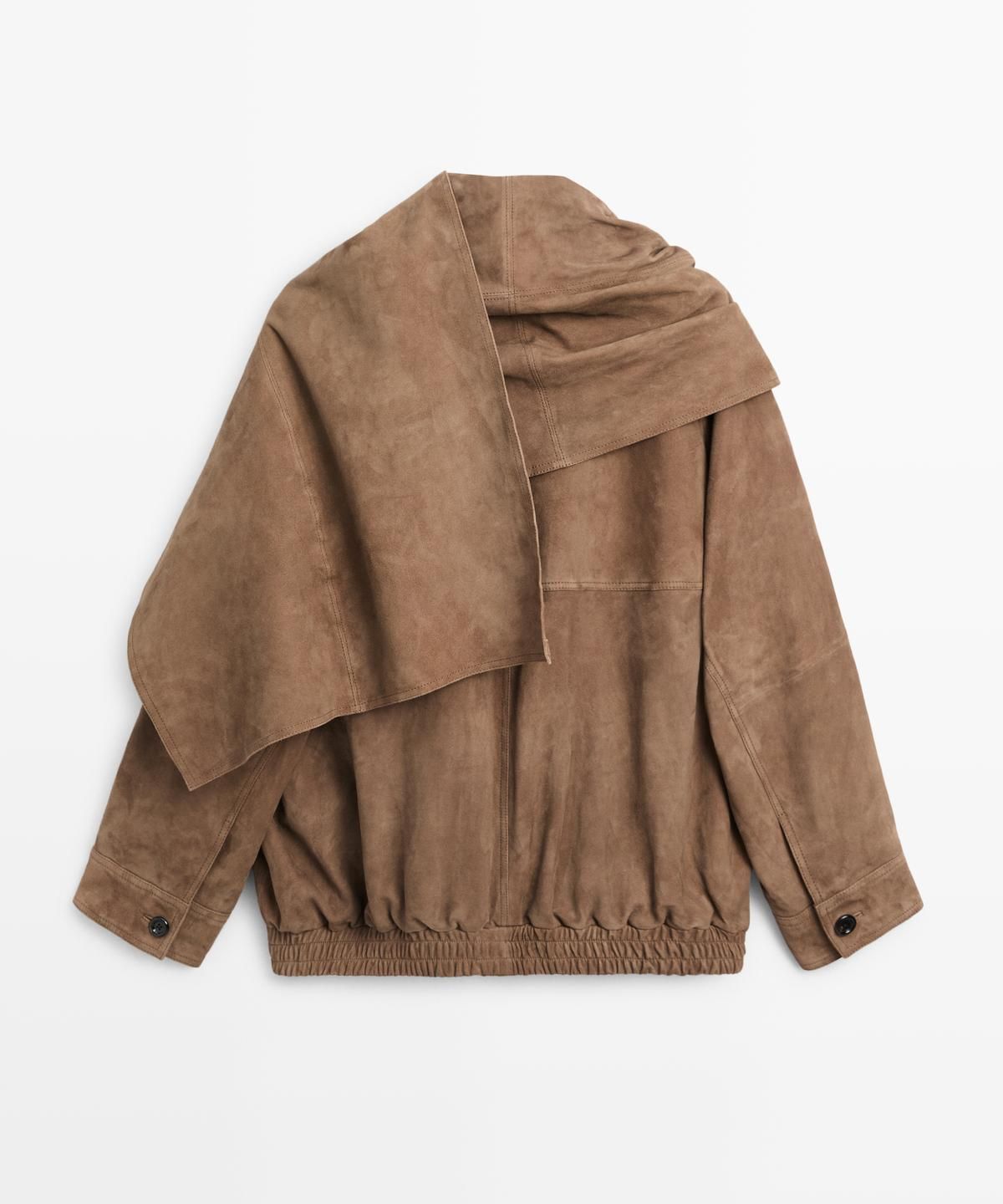 마시모두띠(MASSIMO DUTTI) 스웨이드 레더 스카프 디테일 봄버 재킷