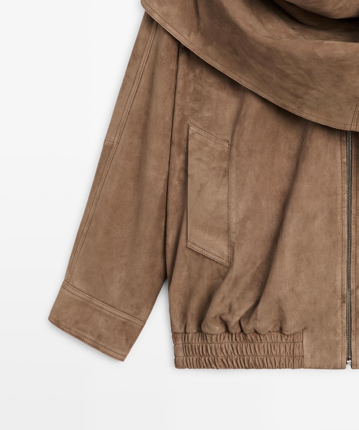 마시모두띠(MASSIMO DUTTI) 스웨이드 레더 스카프 디테일 봄버 재킷