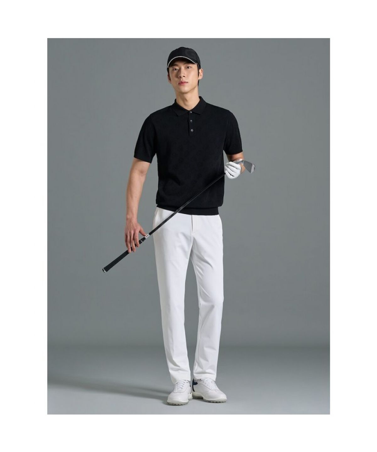 빈폴골프(BEANPOLE GOLF) [B_under] 남성 자카드 니트 반소매 칼라 티셔츠 - 블랙