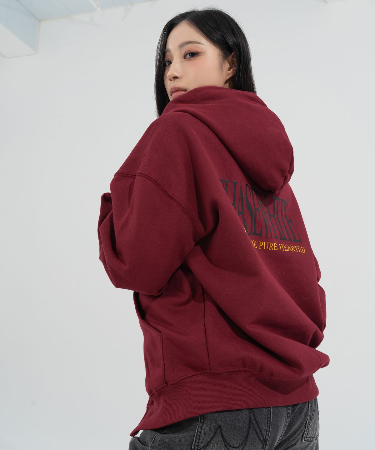 페이즈화이트(PHASEWHITE) [PHASE_1] X LOGO HOOD ZIP-UP_BURGUNDY / 8802026-HZ01