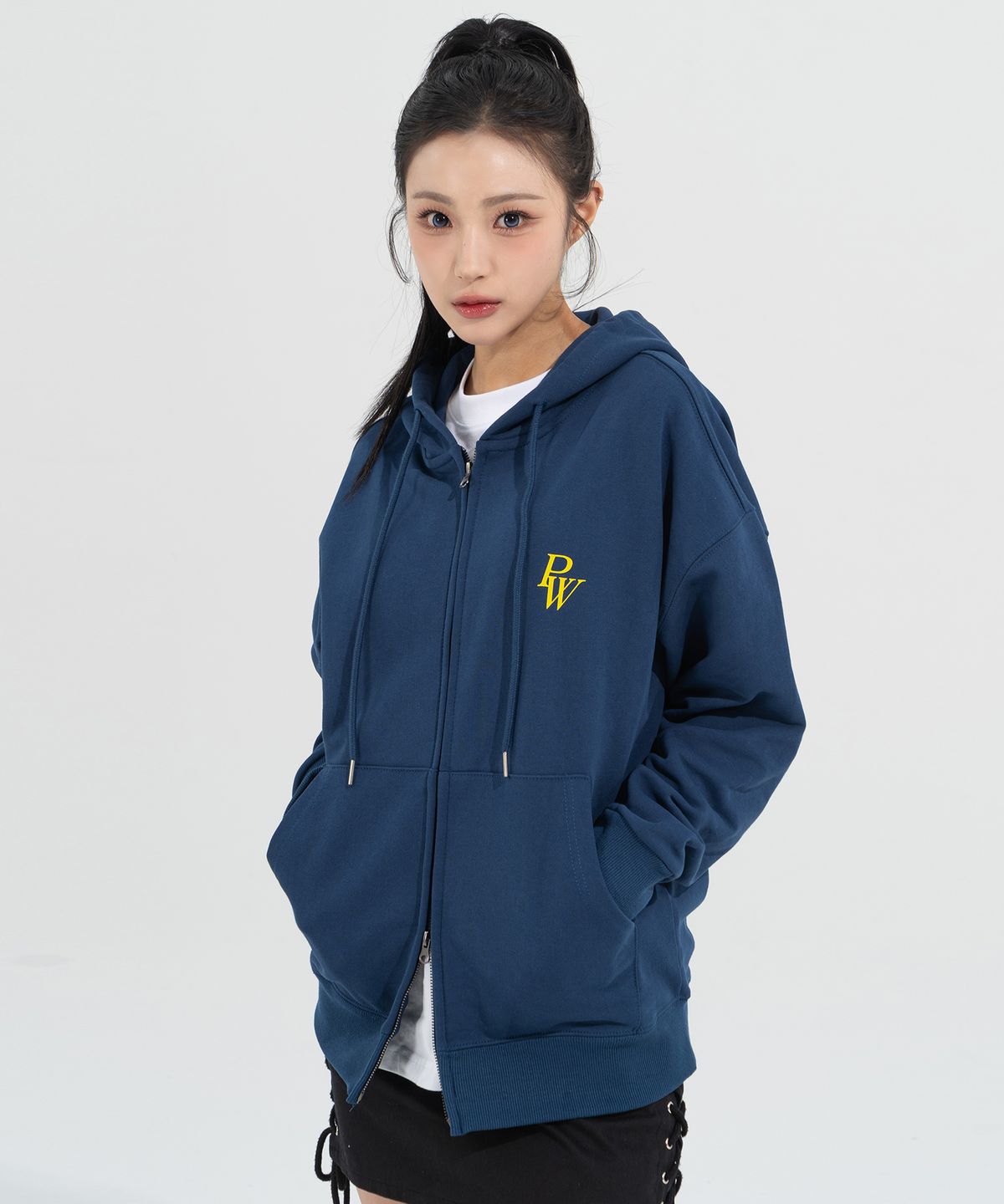 페이즈화이트(PHASEWHITE) [PHASE_1] PW LOGO HOOD ZIP-UP_DARK BLUE / 8802026-HZ02