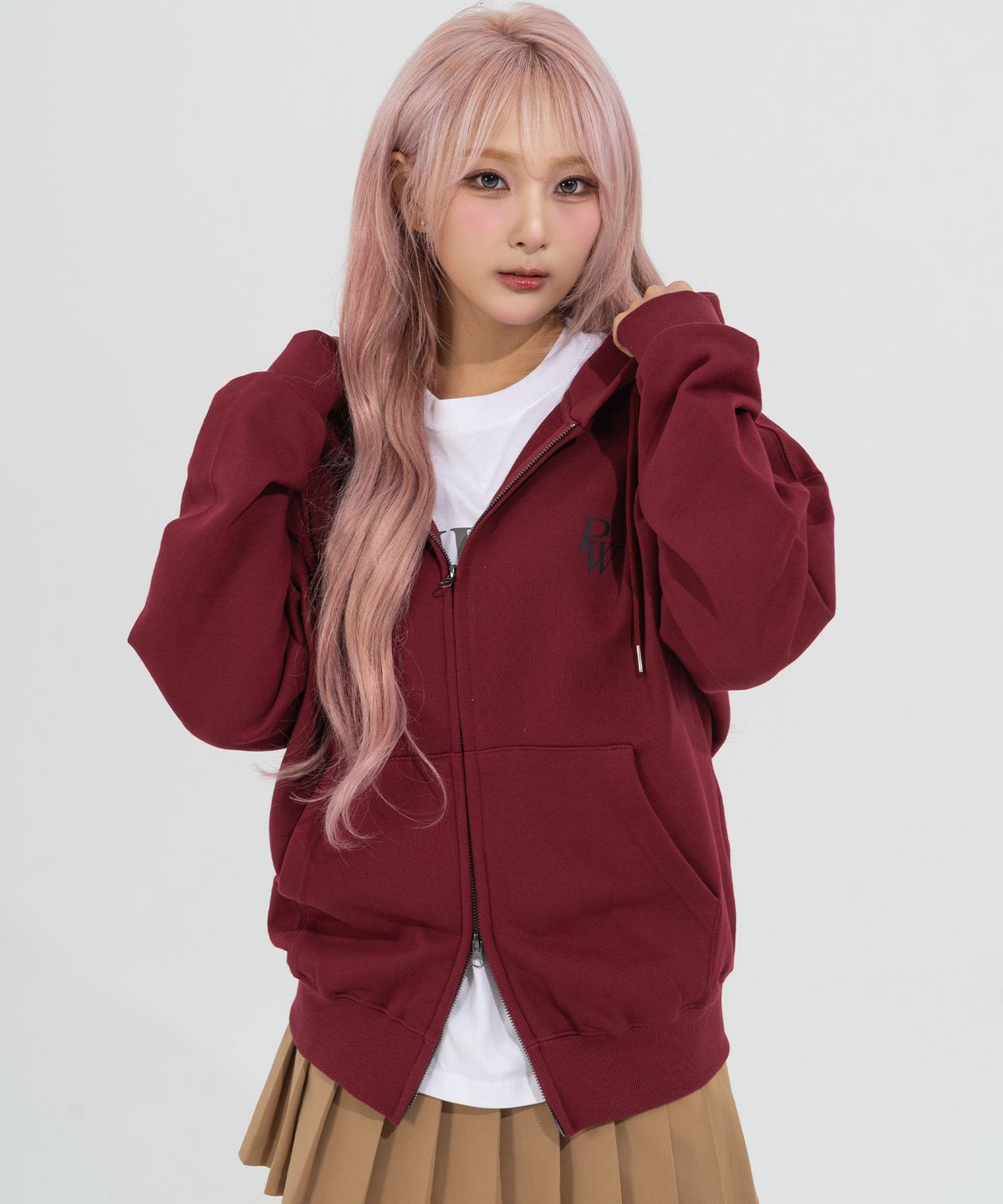 페이즈화이트(PHASEWHITE) [PHASE_1] PW LOGO HOOD ZIP-UP_BURGUNDY / 8802026-HZ02