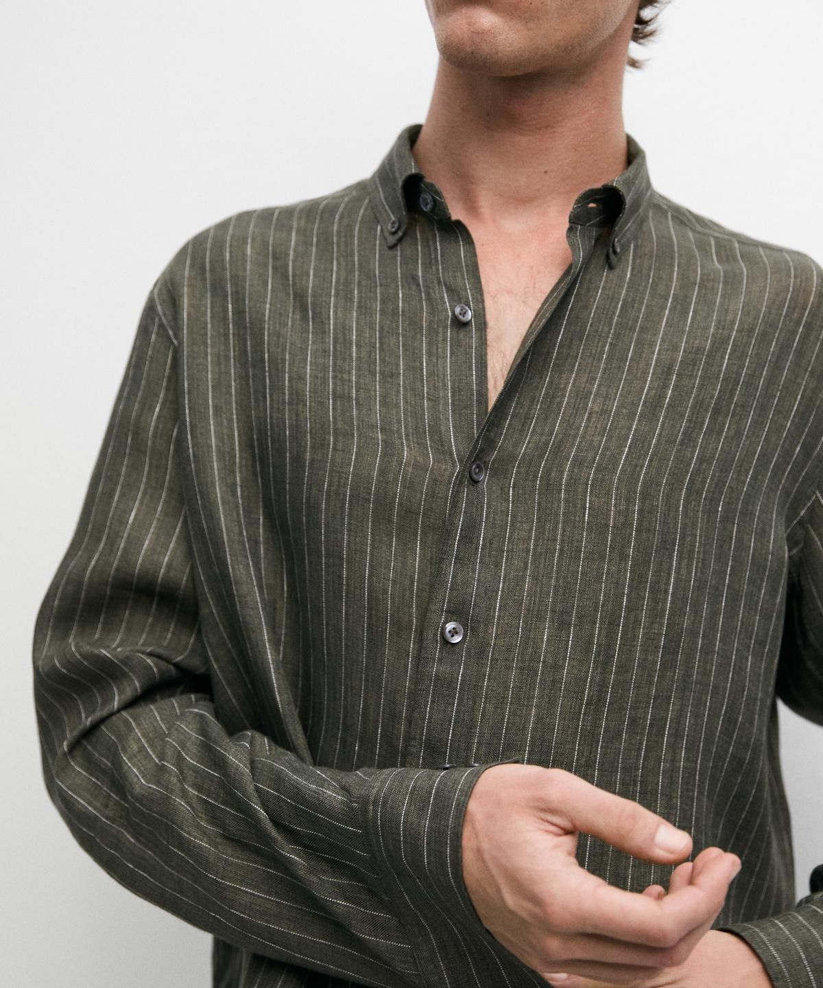 마시모두띠(MASSIMO DUTTI) 스트라이프 플루이드 린넨 셔츠