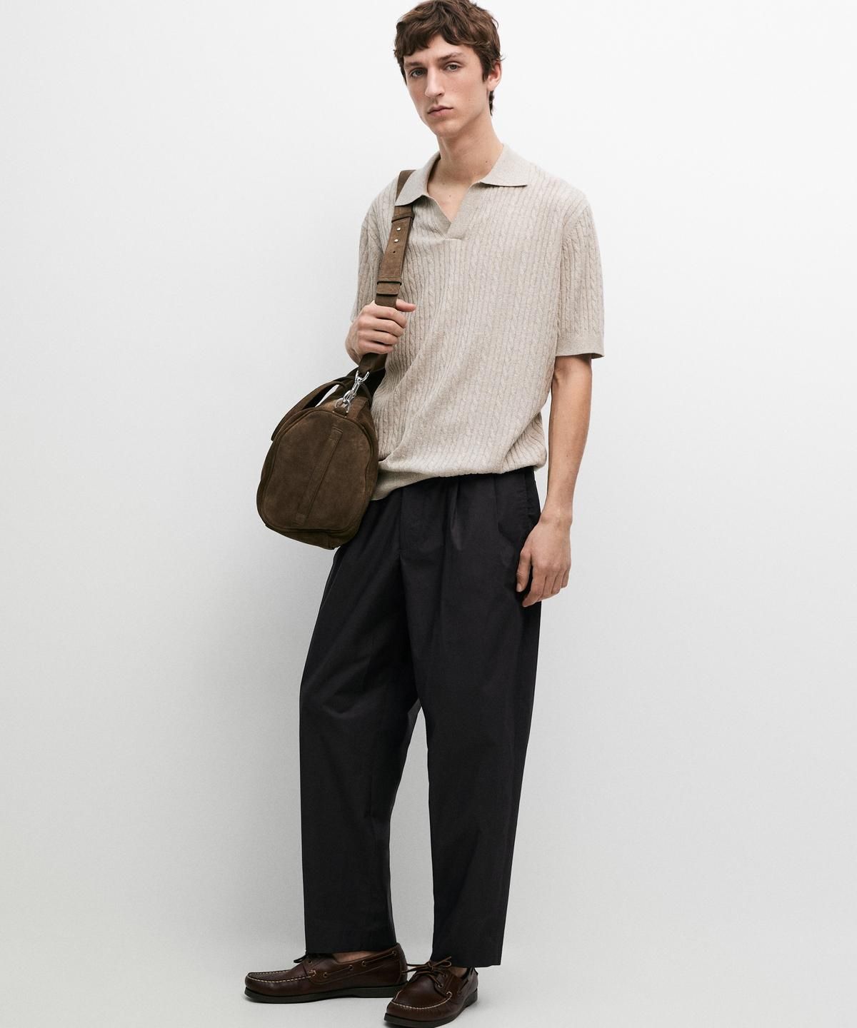마시모두띠(MASSIMO DUTTI) 브레이드 디테일 쇼트 슬리브 니트 폴로 셔츠