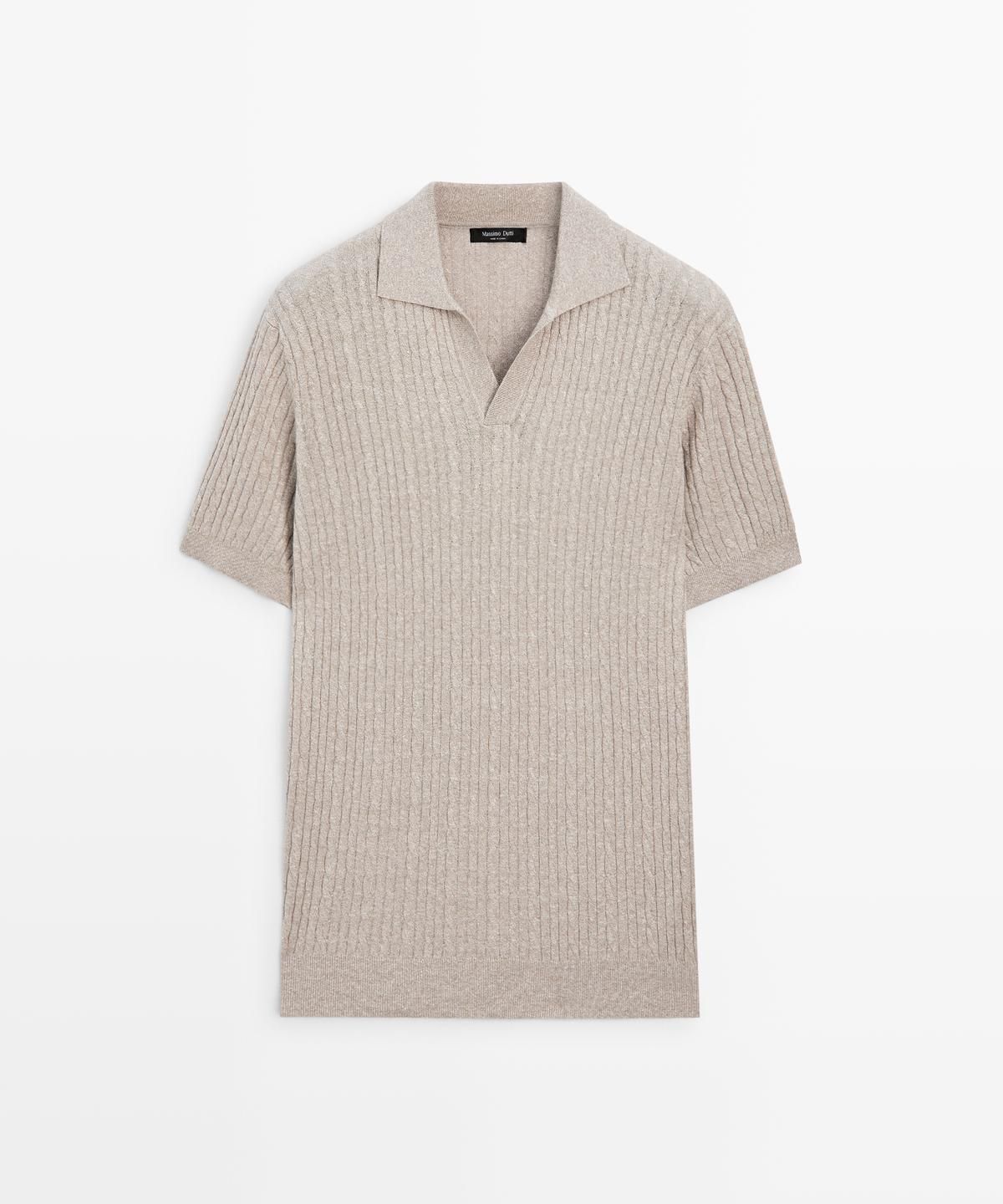 마시모두띠(MASSIMO DUTTI) 브레이드 디테일 쇼트 슬리브 니트 폴로 셔츠