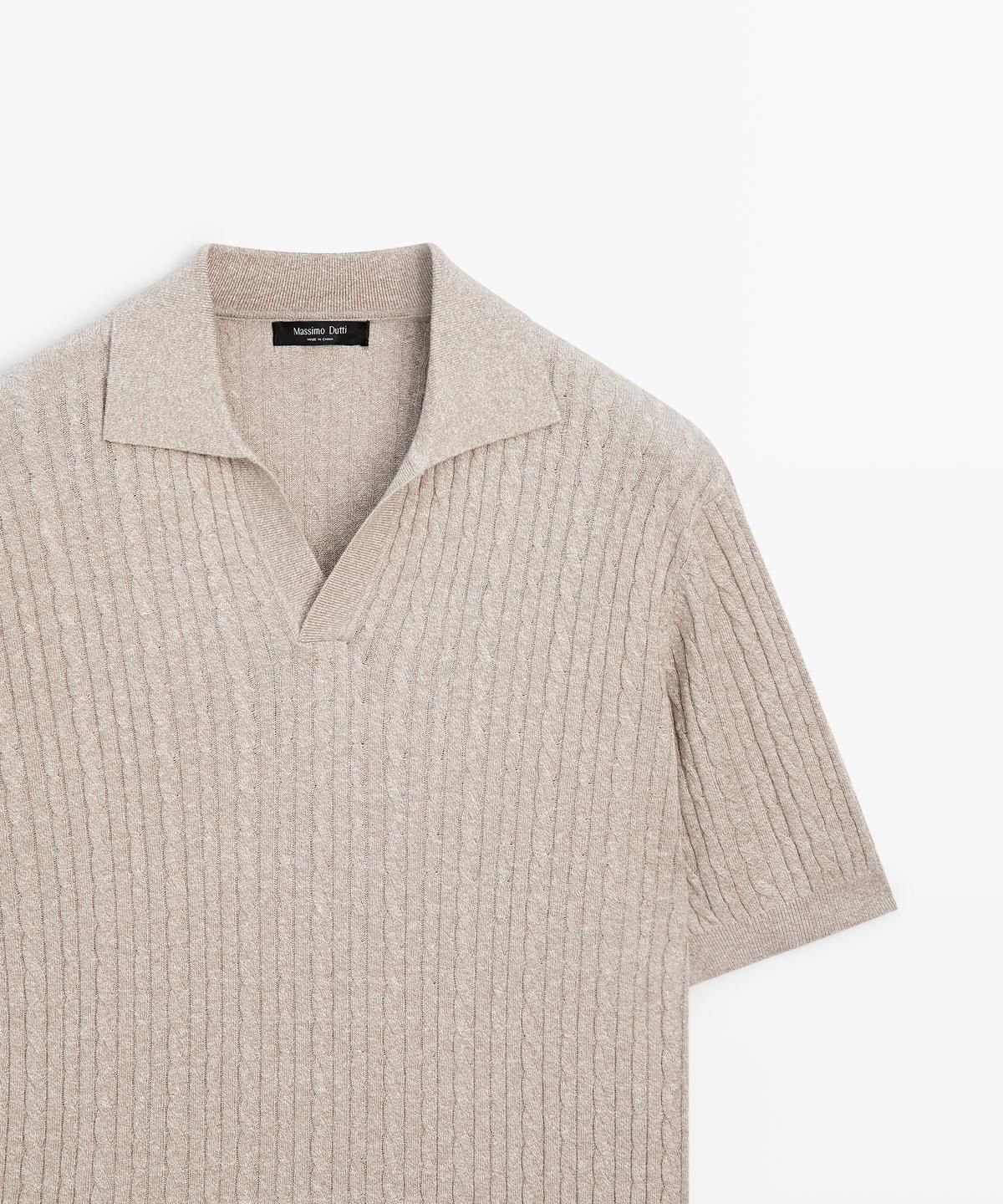 마시모두띠(MASSIMO DUTTI) 브레이드 디테일 쇼트 슬리브 니트 폴로 셔츠