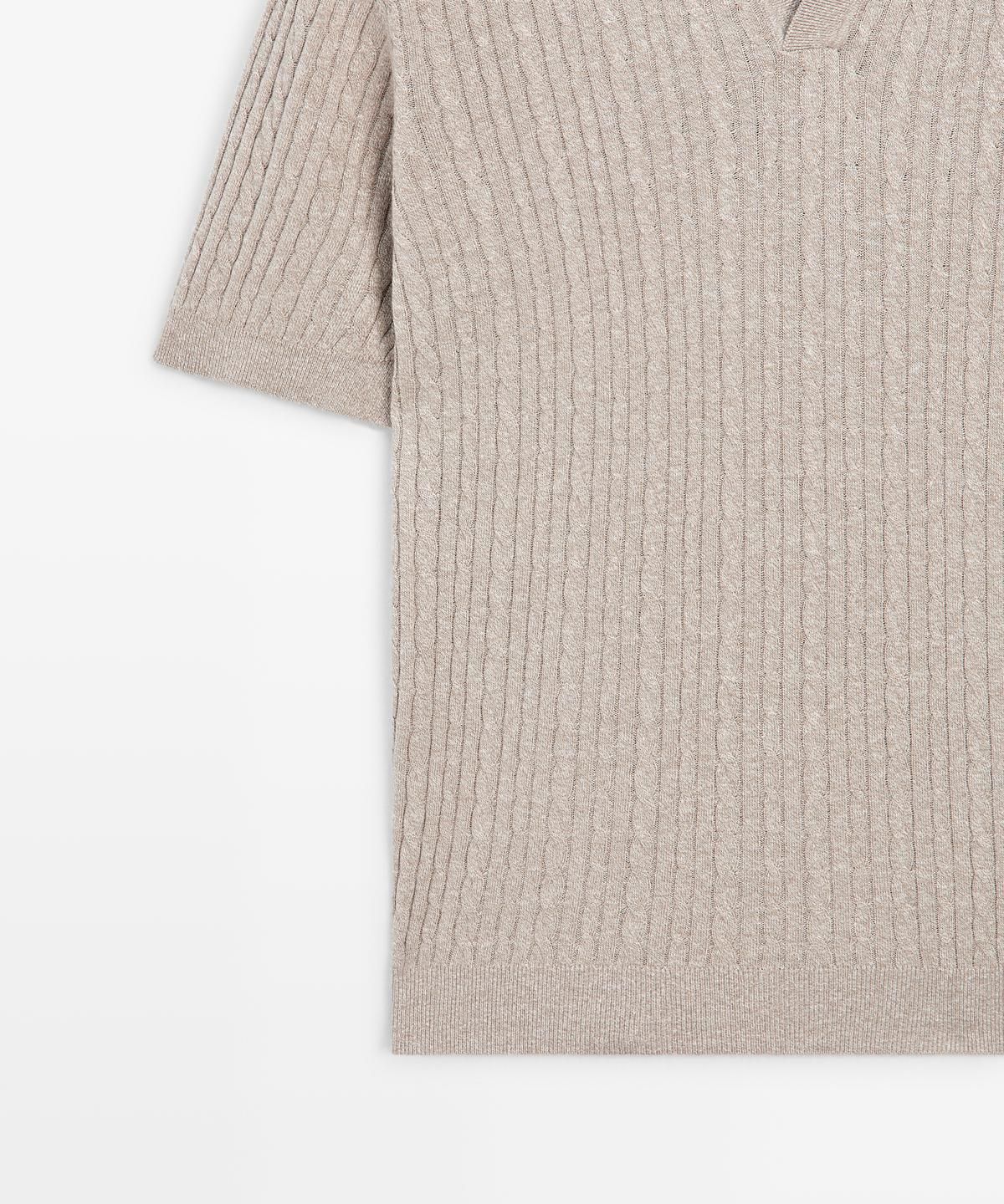마시모두띠(MASSIMO DUTTI) 브레이드 디테일 쇼트 슬리브 니트 폴로 셔츠