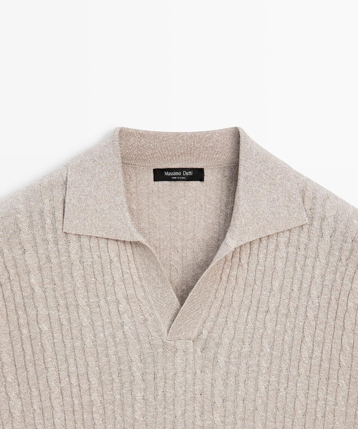 마시모두띠(MASSIMO DUTTI) 브레이드 디테일 쇼트 슬리브 니트 폴로 셔츠