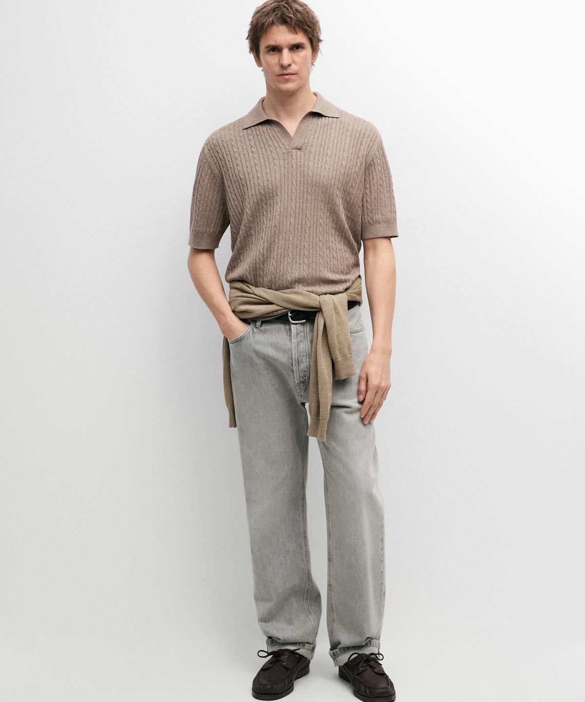 마시모두띠(MASSIMO DUTTI) 브레이드 디테일 쇼트 슬리브 니트 폴로 셔츠