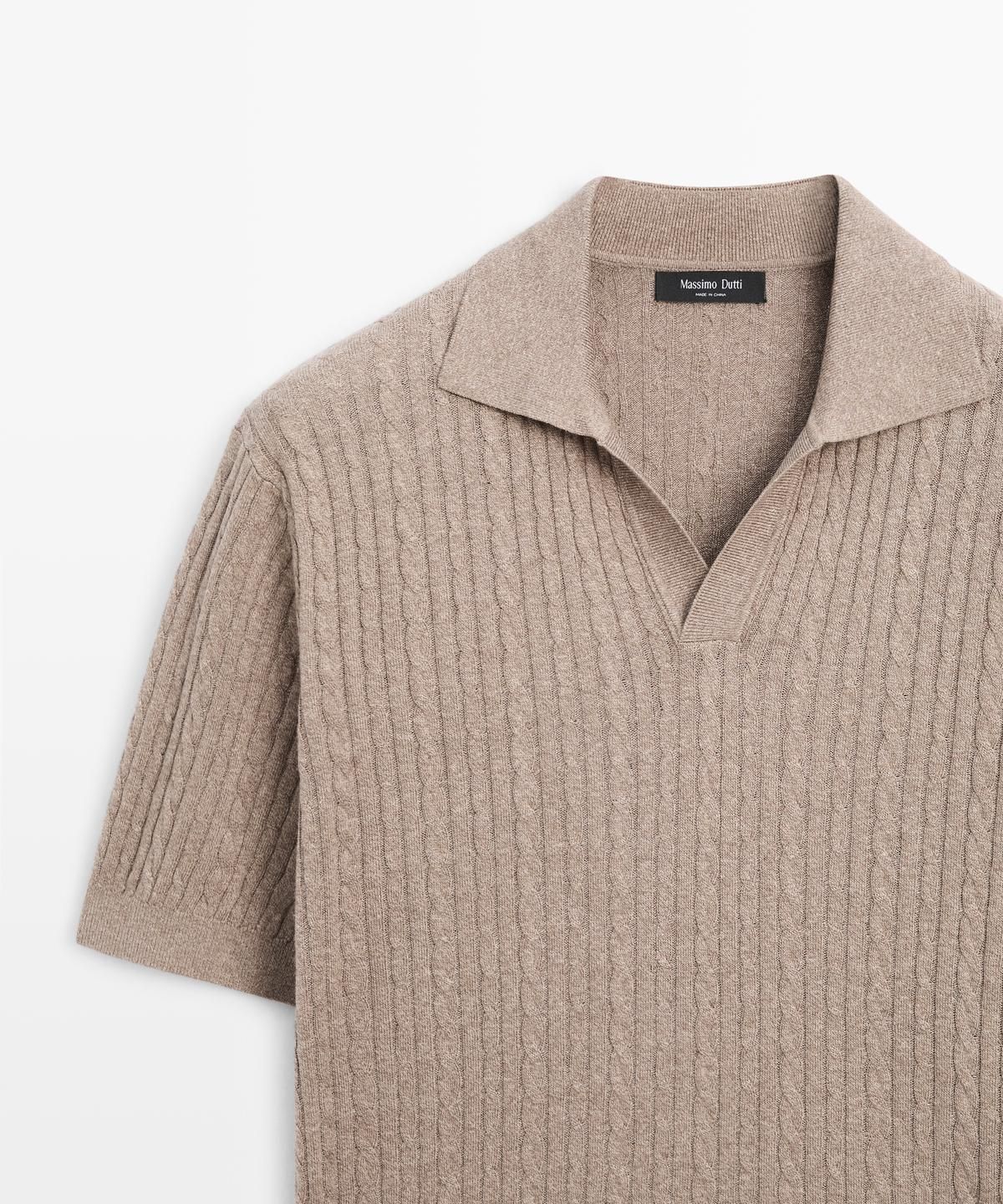 마시모두띠(MASSIMO DUTTI) 브레이드 디테일 쇼트 슬리브 니트 폴로 셔츠