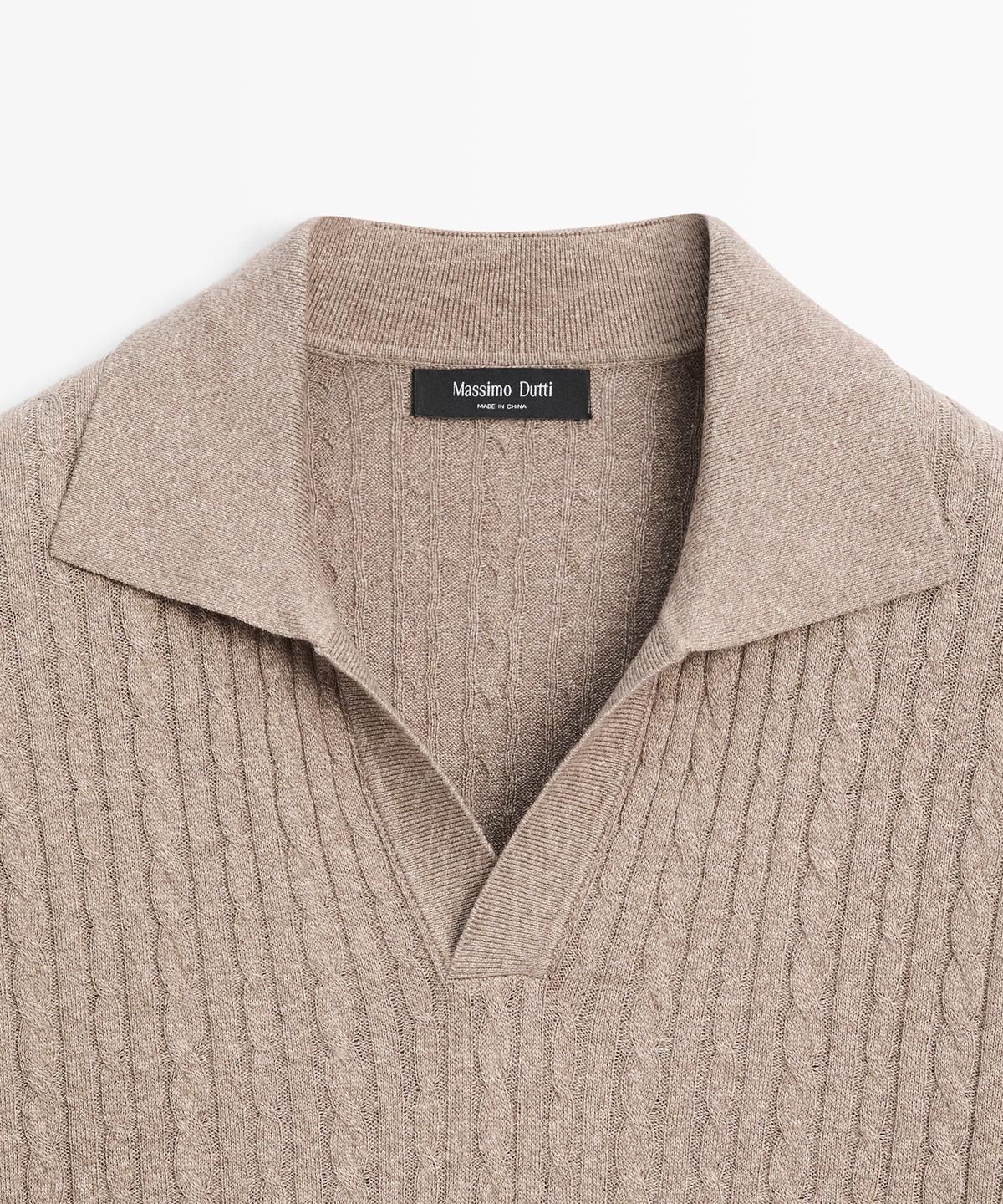 마시모두띠(MASSIMO DUTTI) 브레이드 디테일 쇼트 슬리브 니트 폴로 셔츠