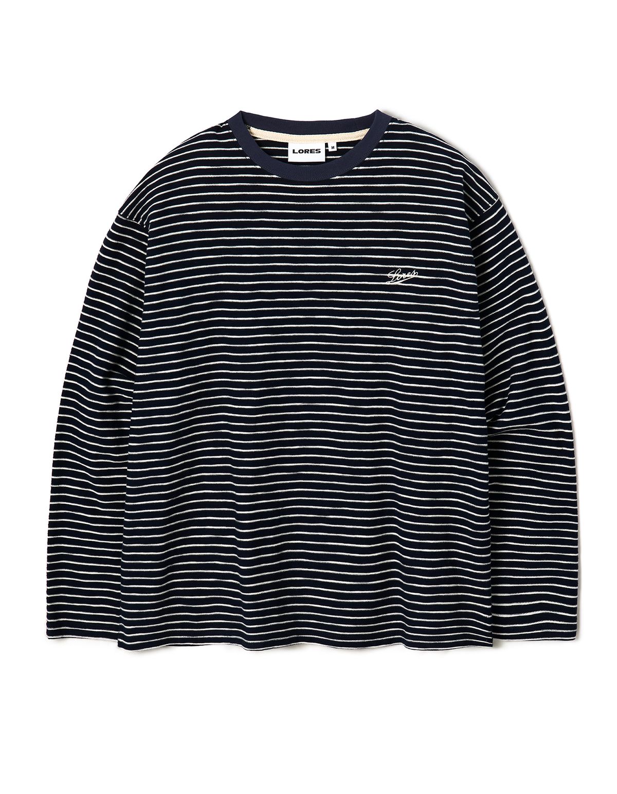 로어즈(LORES) Textured Striped L/S Tee - Navy