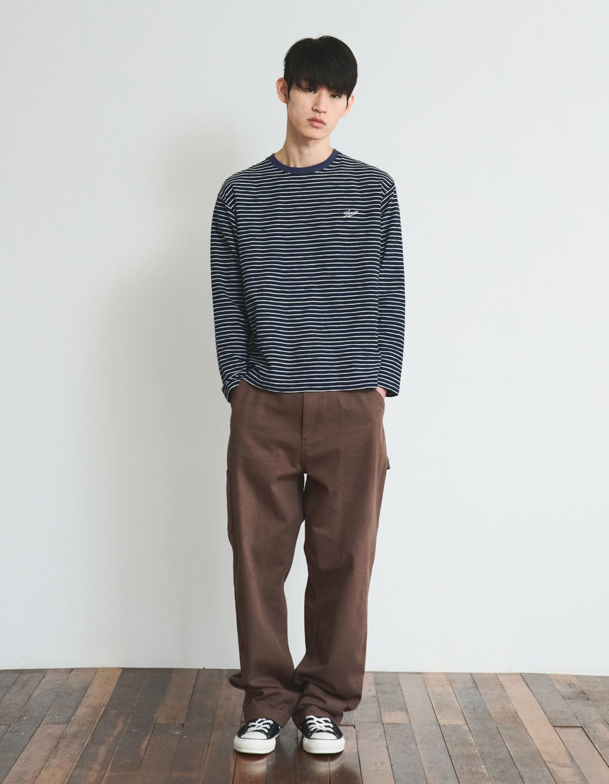 로어즈(LORES) Textured Striped L/S Tee - Navy