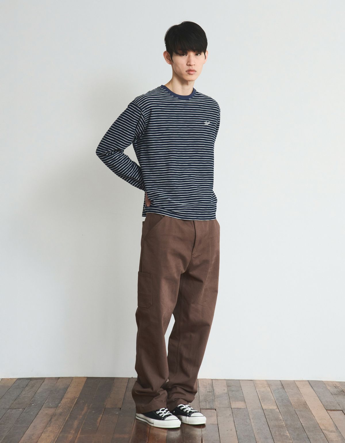 로어즈(LORES) Textured Striped L/S Tee - Navy