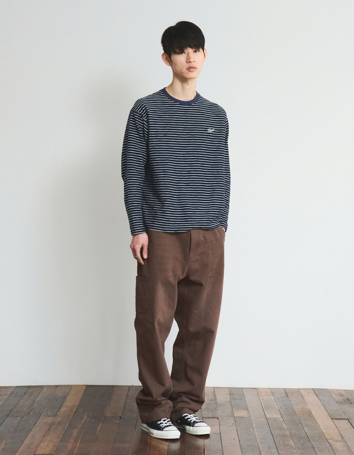 로어즈(LORES) Textured Striped L/S Tee - Navy