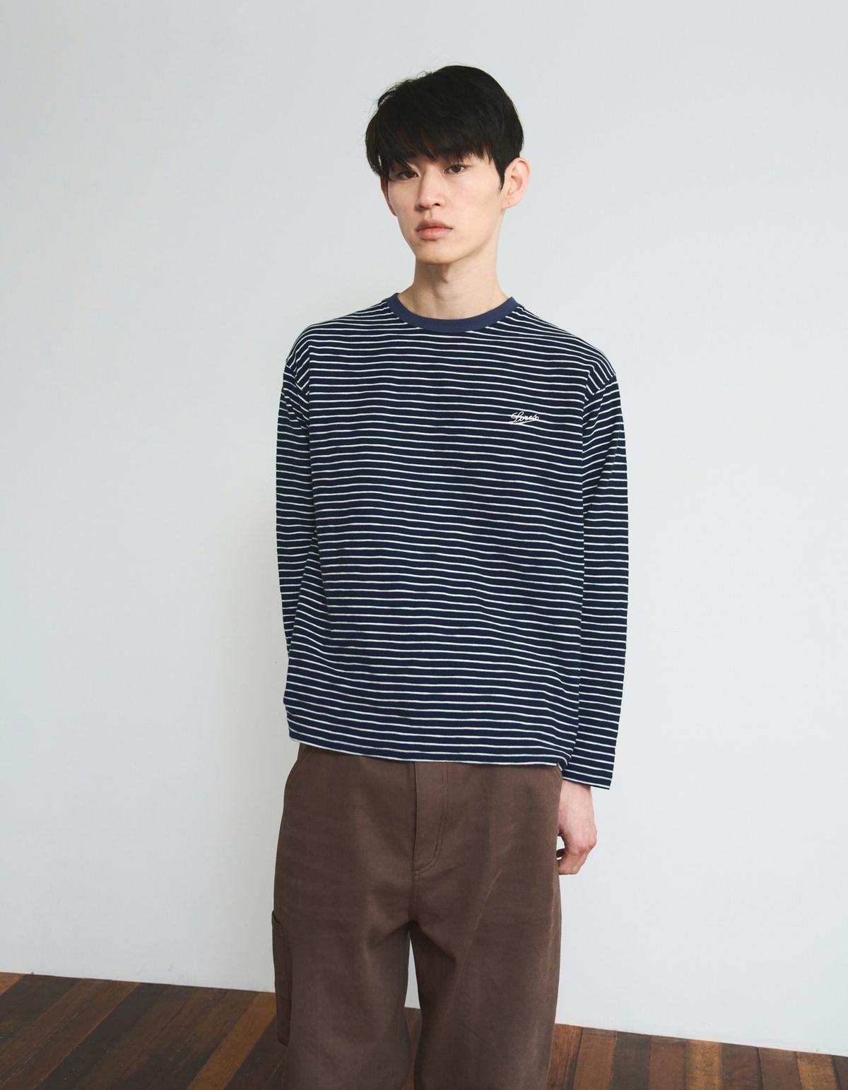 로어즈(LORES) Textured Striped L/S Tee - Navy