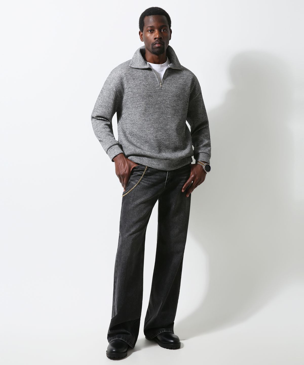스트라이크(STRIKE) Black Light Wash Long Flare Denim